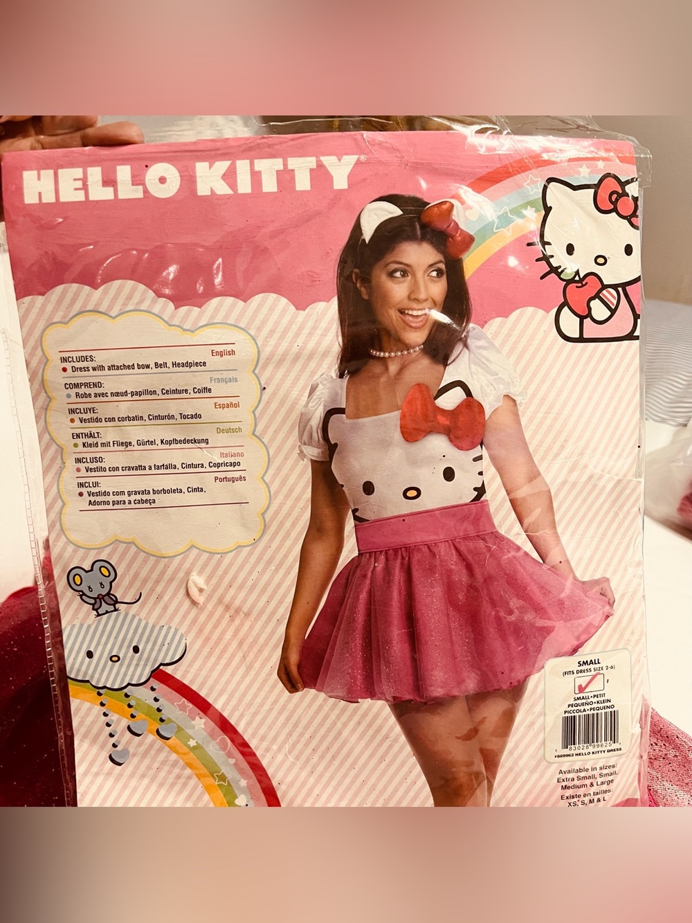 Hello Kitty Pink and White Dress Costume with Red Bow - Halloween - missing belt